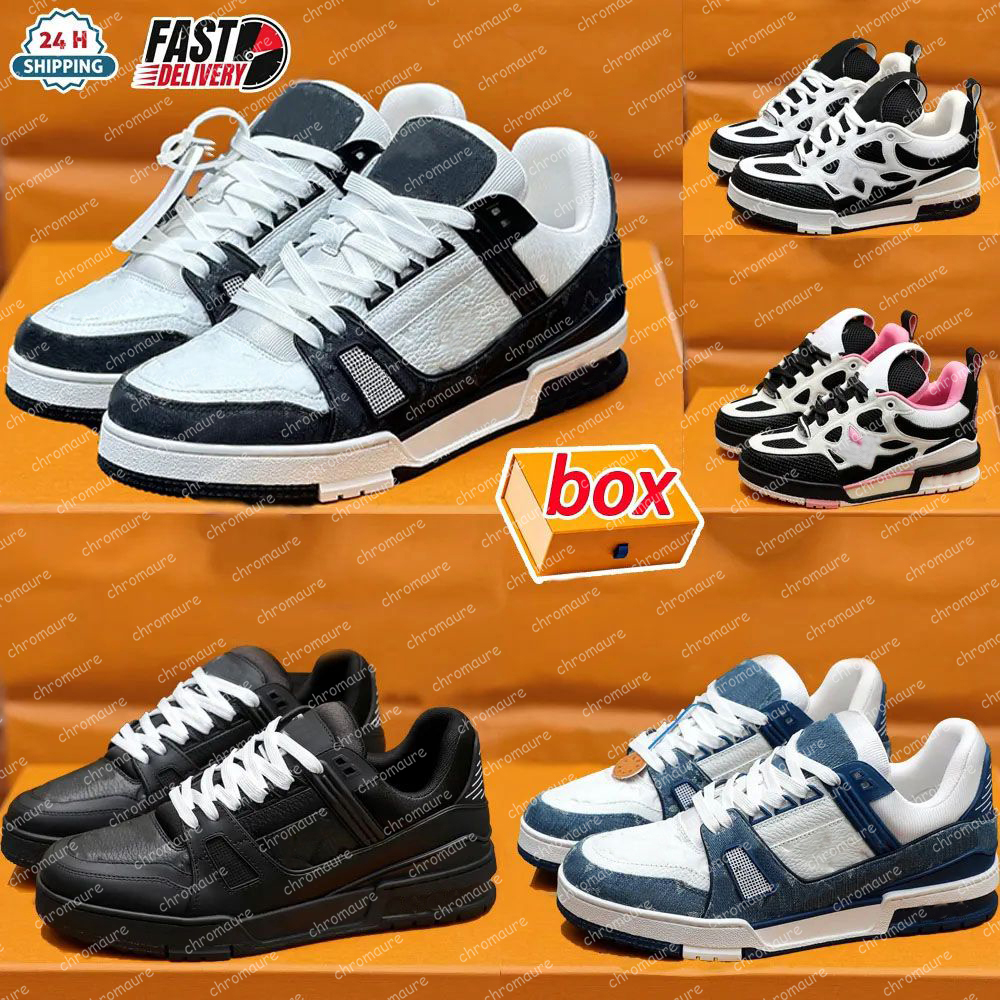 Designer Skates Sneakers Trainers Luxury Platform Casual Shoes High Quality Men Women Breathable Calfskin Flower Embossing Outdoor shoe Leather Lace