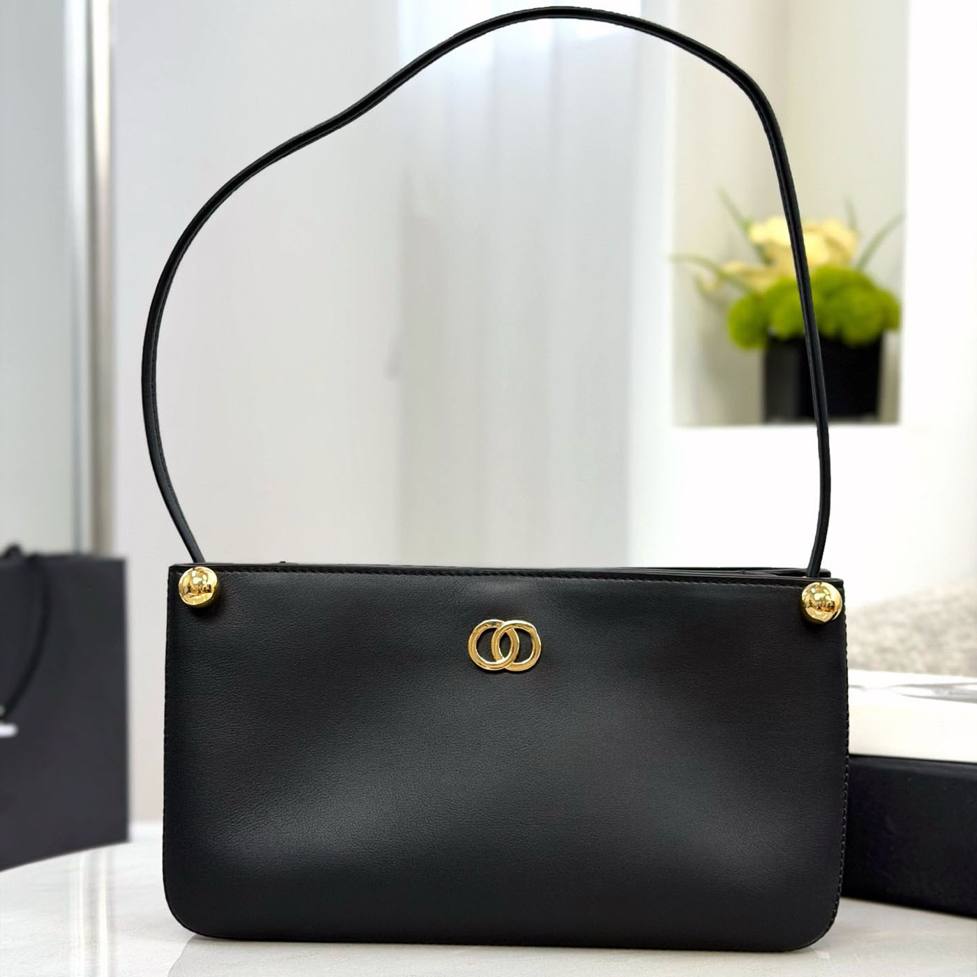 Sac de créateur 26S Sac à bandoulière Double Perle d'or Mahjong Hobo Sac sous les bras en peau de vache lisse pour femme Matériel de boule d'or S