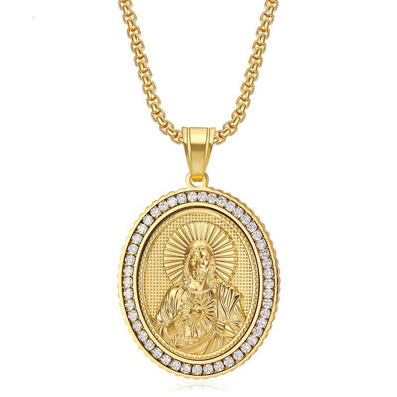 New European American hip-hop jewelry: stainless steel cast, vacuum-plated gold, cubic zirconia, and Yahweh pendant necklace