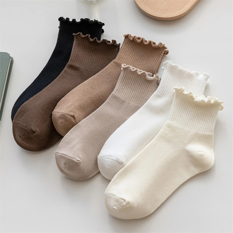 Socks For Women Cute Summer Japanese Style Breathable Girls Short Socks Kawaii Solid Color Frilly Ruffle Socks Casual Sweet 261009