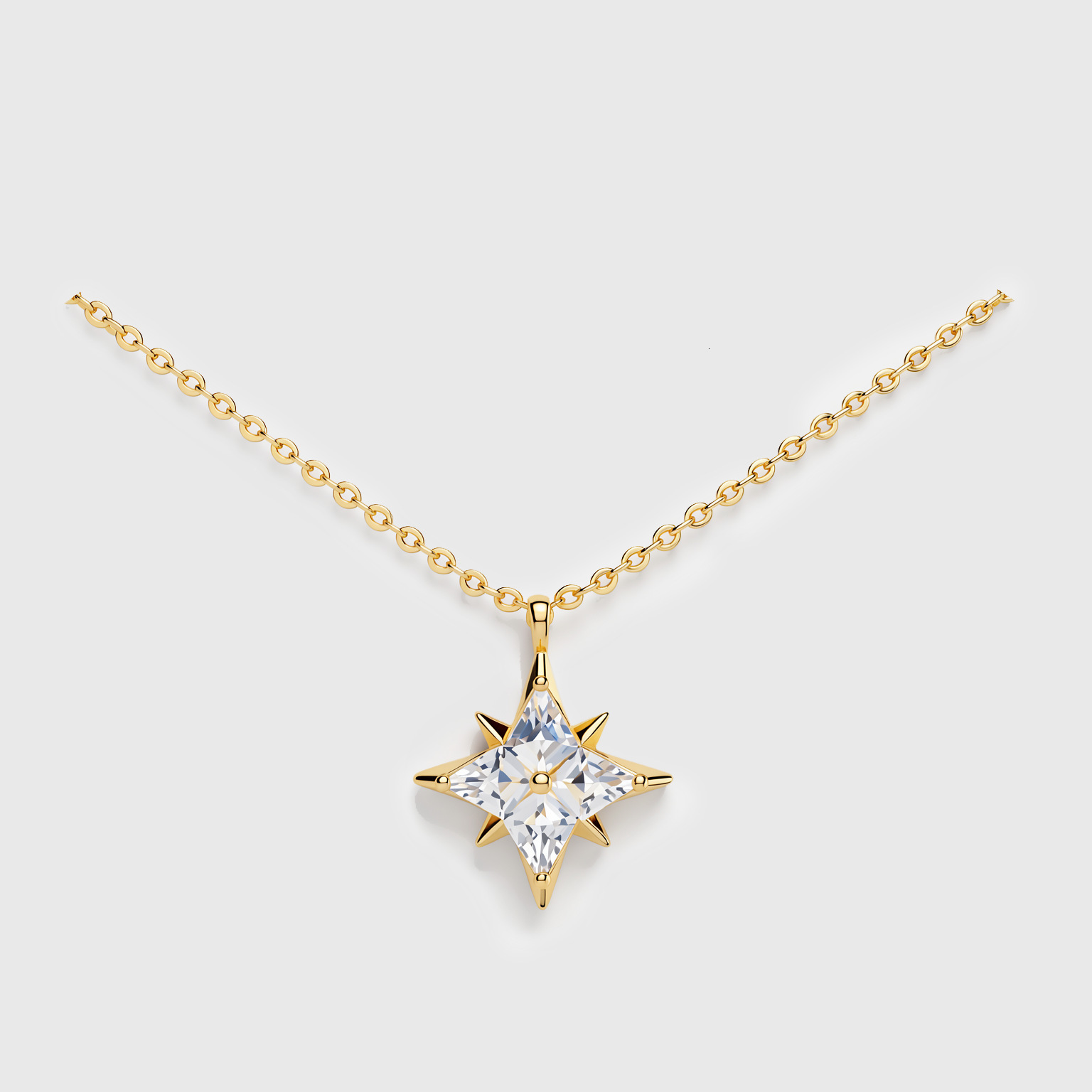 Japanese-style light luxury copper alloy 16K gold-plated eight-pointed star diamond necklace for women, unique and versatile with a vintage niche de