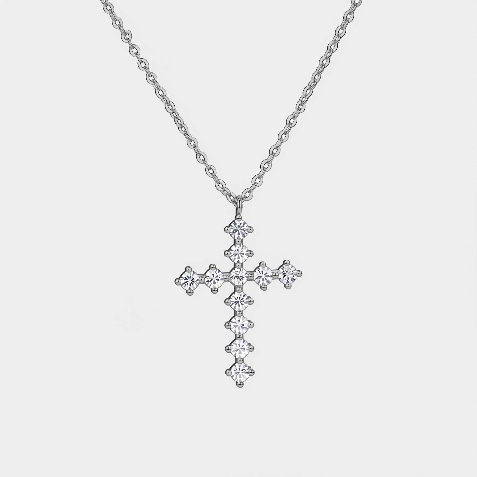 best-selling minimalist religious cross necklace, featuring moissanite-like stone, offering a luxurious and high-end aesthetic, with gold-plated