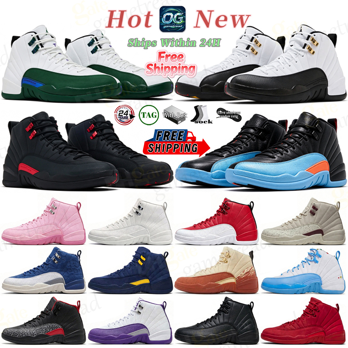 With Box designer basketball shoes 12 12s men's basketball shoes red taxi playoff Fiered purple bright orange wolf gray flu game royal sports s