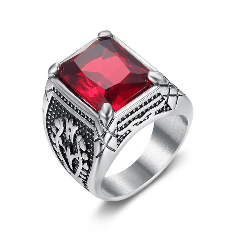 New European and American style punk retro ring, stainless steel inlaid with multi-color glass gemstones, tulip pattern men's ring