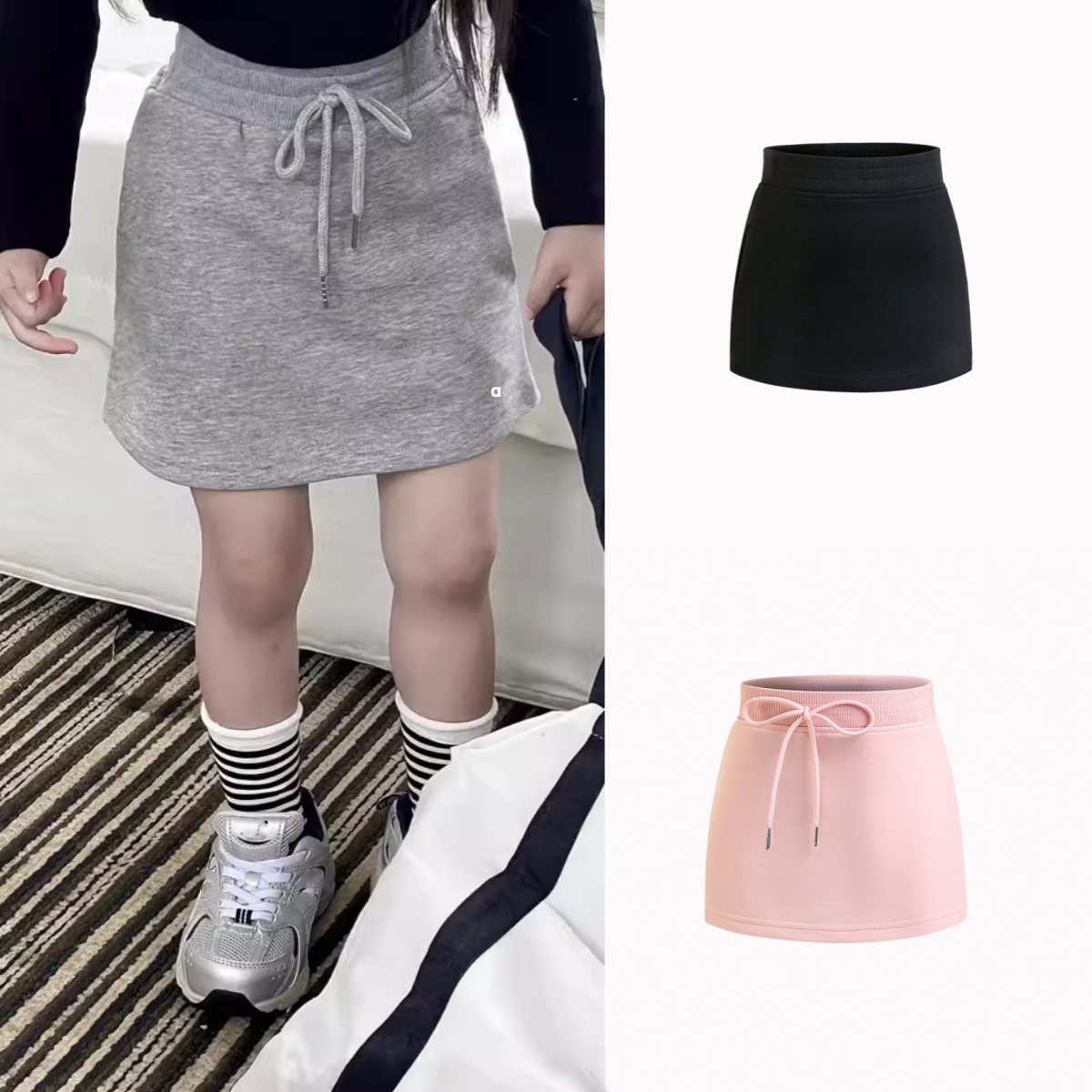 A3088 jupe taille haute fille 2026 printemps automne enfants gris polyvalent minceur a-ligne jupe courte automne jupe-pantalon