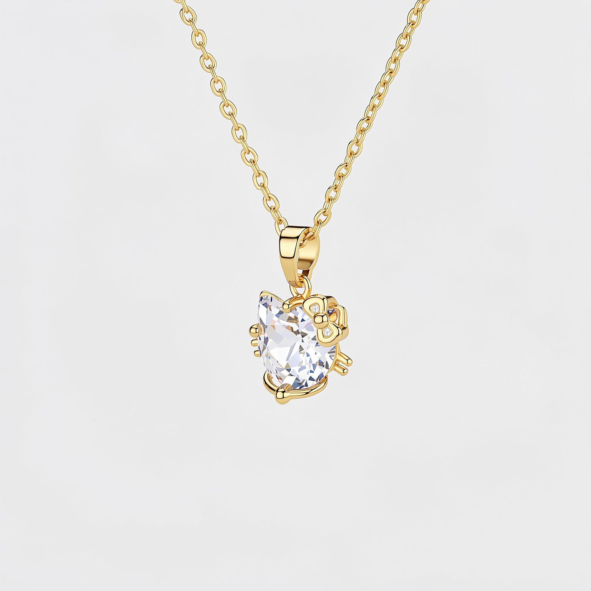 Luxurious elegant zircon cat head pendant necklace for women, cute fashionable collarbone chain, sweet and versatile stylish accessory