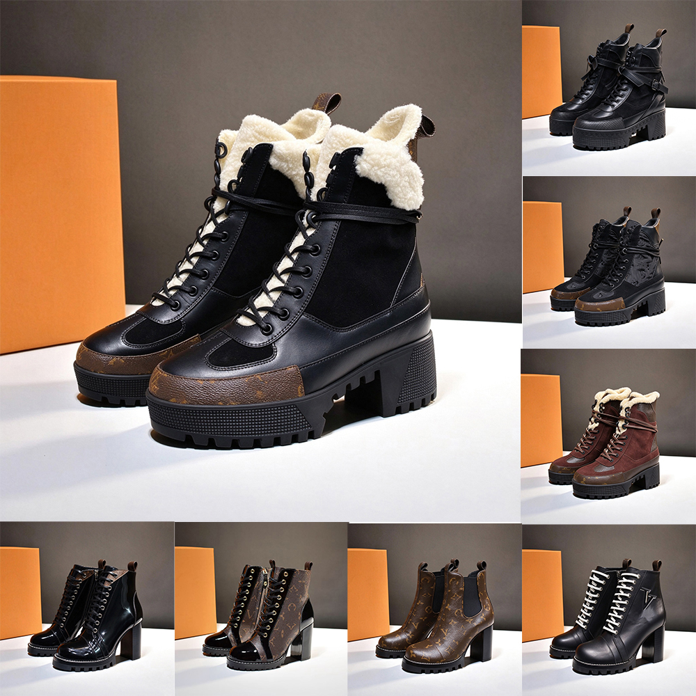 Designer Luxury Chunky Heel Ankle Boots for Women Fashion Platform Combat Booties AutumnWinter Fashion LeatherLace-up Martin Booties LadiesDesert Ca