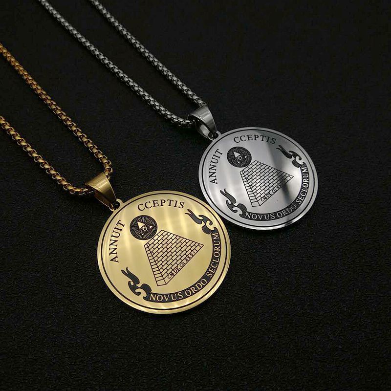 Eye Of God Pendant Necklace Titanium Steel Hip Hop Medallion Round Charm Gold Plated Religious Amulet Mens Jewelry