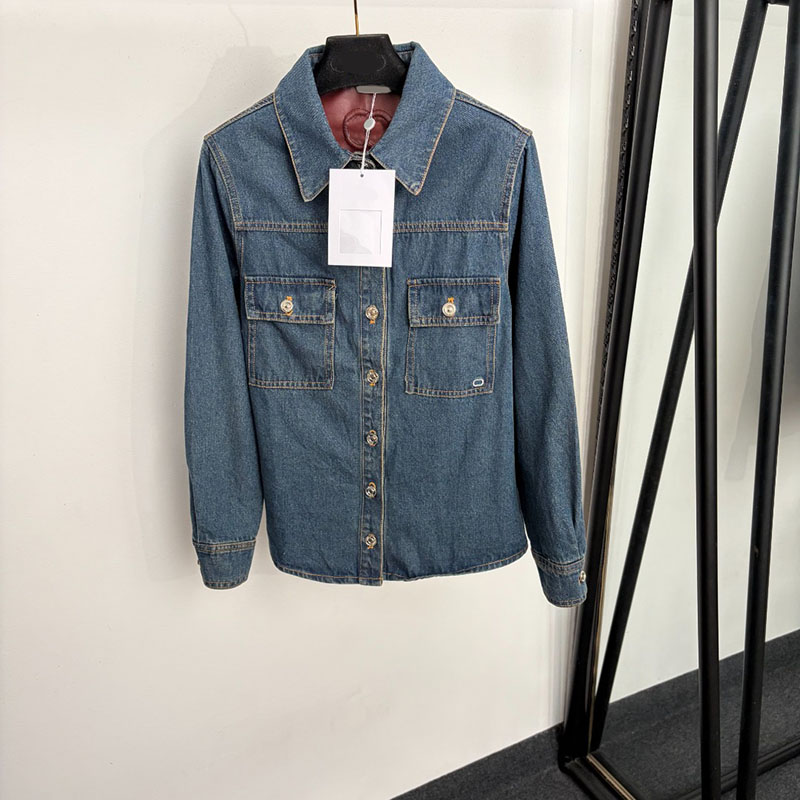 Designer Classic Denim Overcoats Women High Street Fitting Lapel Neck Jacket Business Office Vintage Denim Coats