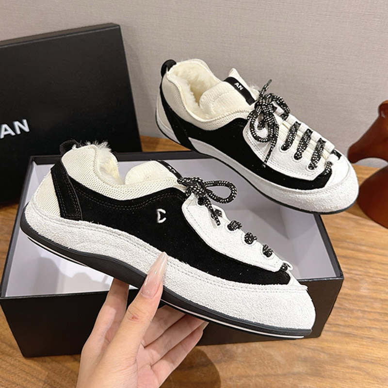 Velvet Calfskin Mixed Fibers Sneakers High Quality Calf Leather Ladies Flat Bottomed Low Top Lace Up Shoes Black White suede leather Ladies Shoes