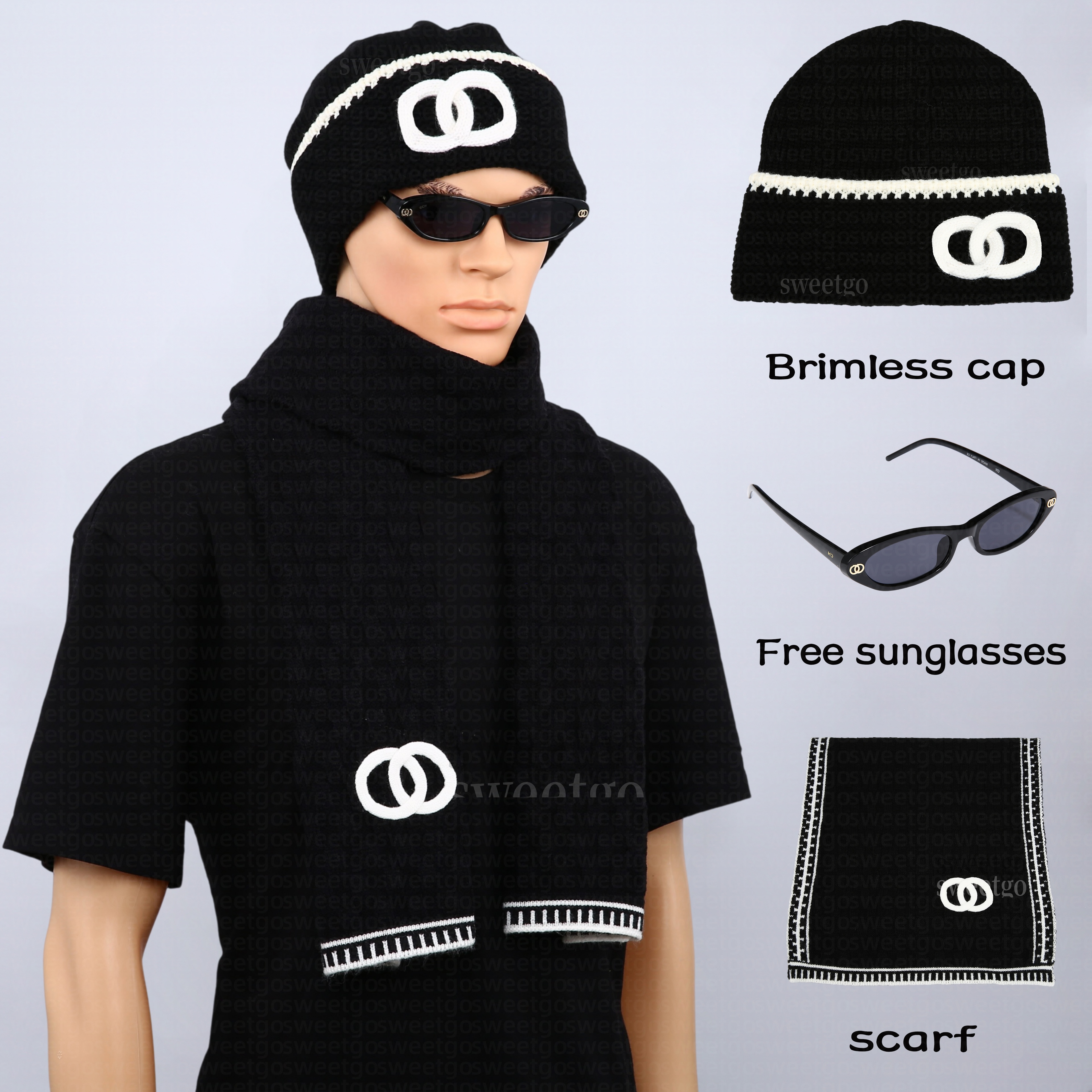 Three Piece Set Knitted Cuffed Beanie and Scarf Set Fashionable brimless cap designer scarf for autumn and winter new collection Casual Fashion Acce