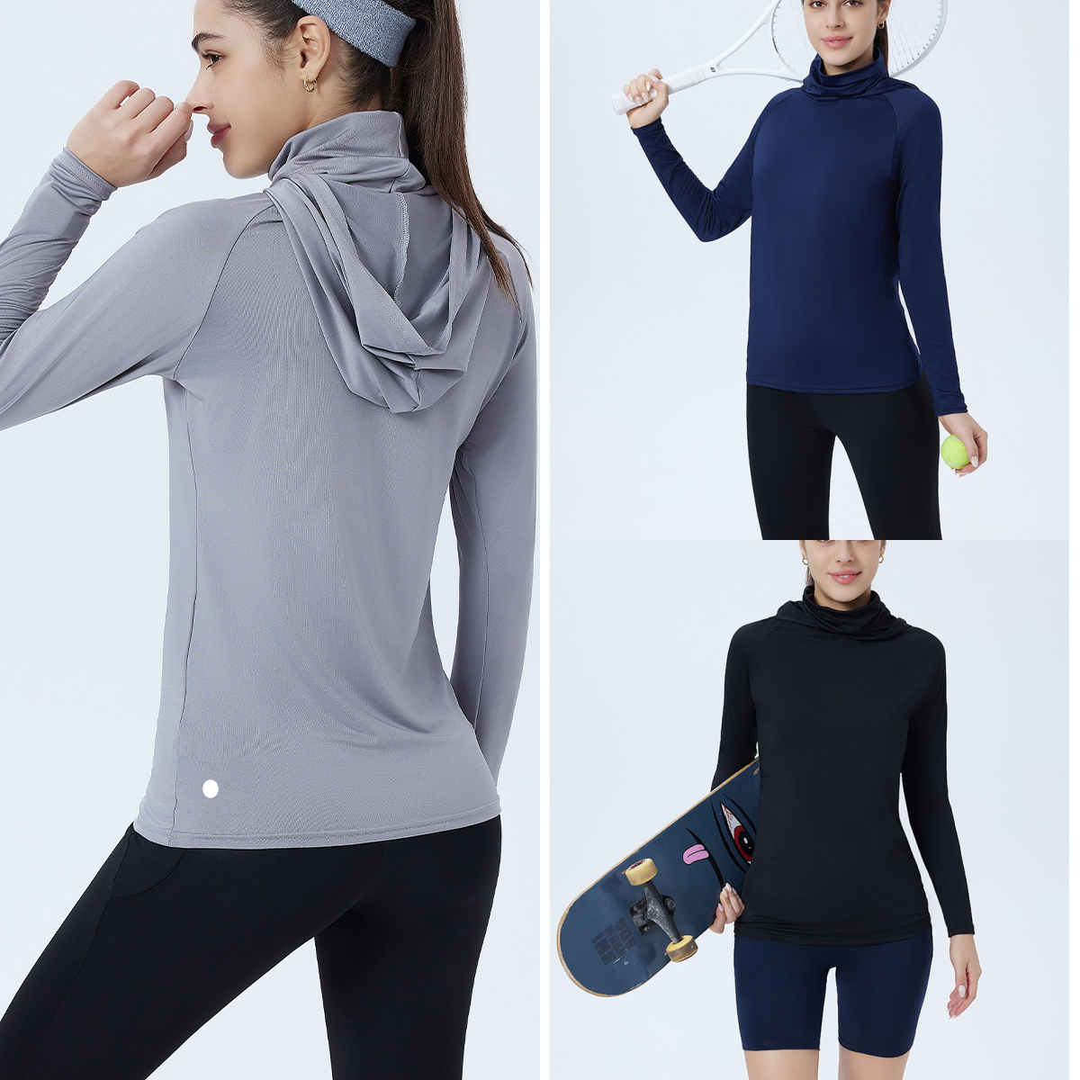 L6670 Women's Sporty Hooded Sun Protection Jacket Casual Outdoor Running Slim-Fit Long-Sleeve Top for Export