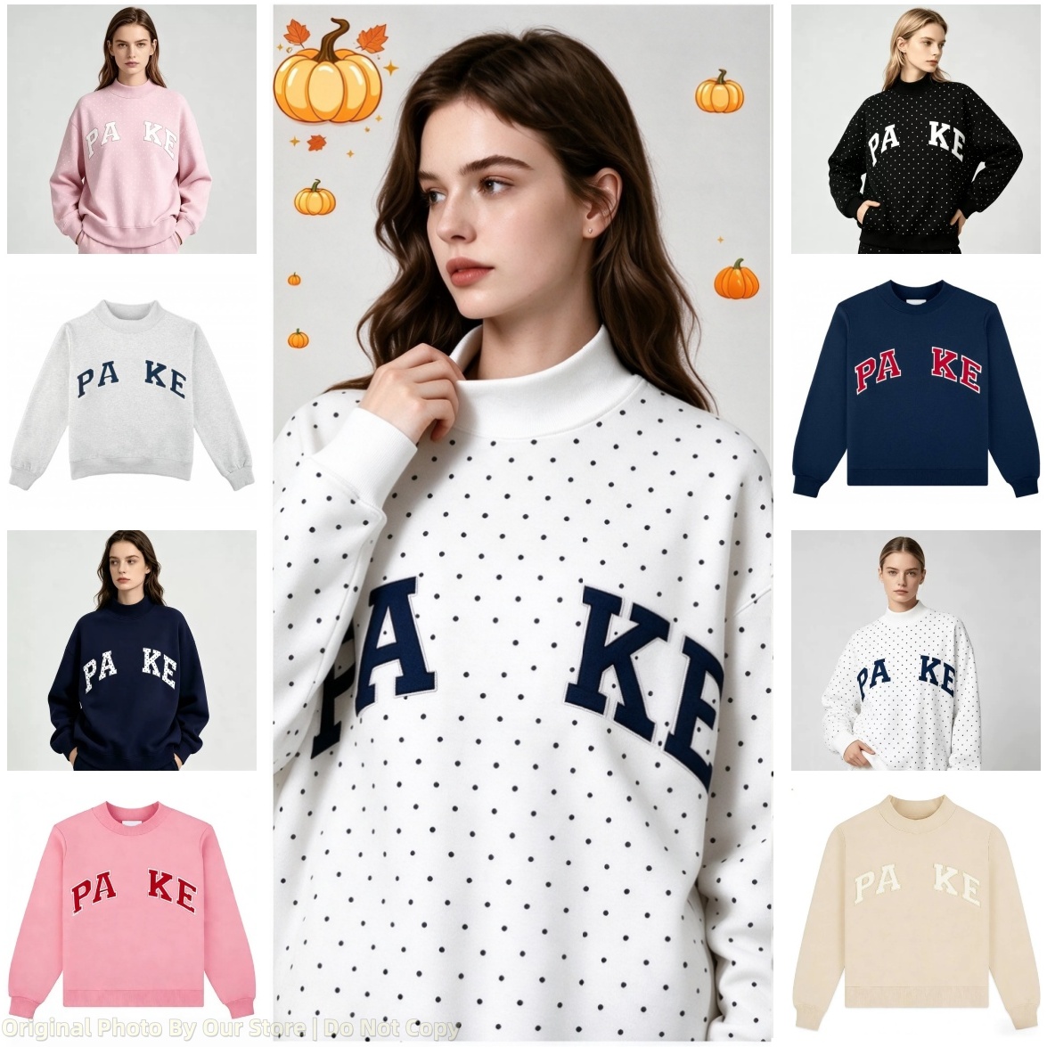 Sweat à capuche à col montant pour femme surdimensionné à pois - Vintage College - Pull ample à épaules tombantes - Streetwear - Pour l'automne -