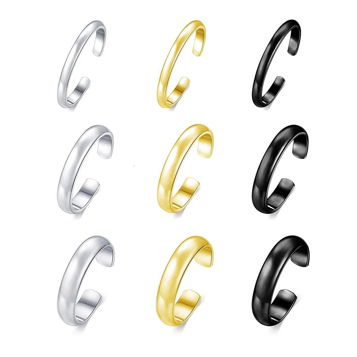 3pcs/1pc Simple Smooth Surface Toe Ring Open Adjustable Plated 18K Gold Black Silver for Beach Toe Ring Jewelry 261010