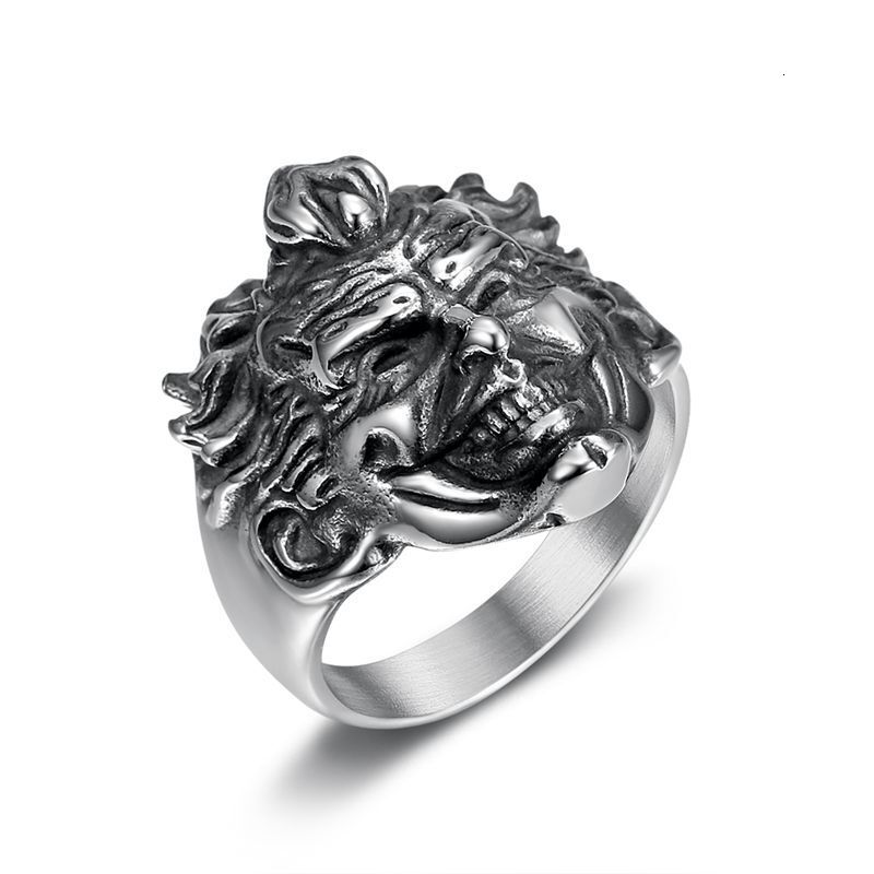 New European and American punk-style rings, featuring unique retro clown head designs, made of stainless steel with three-dimensional engraving,