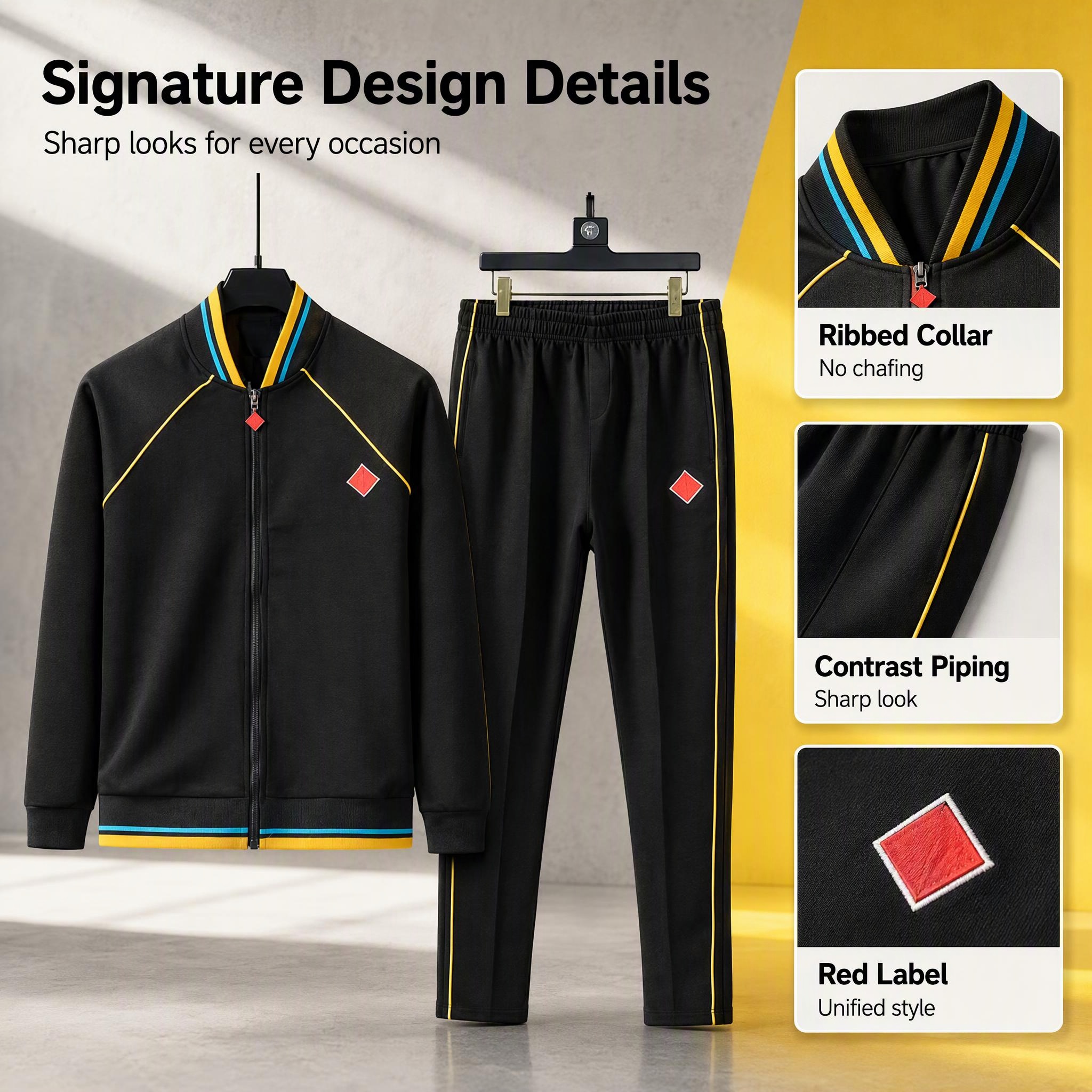 Men's Stand Collar Tracksuit, Black 2 Piece Set Luxury Autumn Winter Designer Clothes Mens Tracksuits Sportswear Mens Jogging Suits Casual Swea