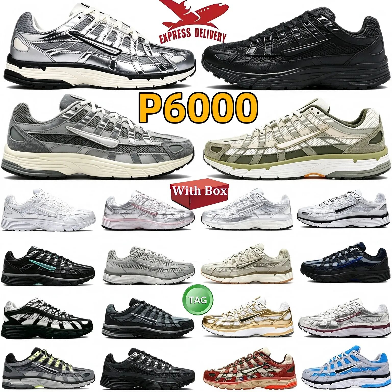 P6000 Designer Sneakers P 6000 Running Shoes Metallic Silver Shadow grey Light Army Cargo Khaki Flat Pewter Anthracite Smoke Grey Mens Womens Traine