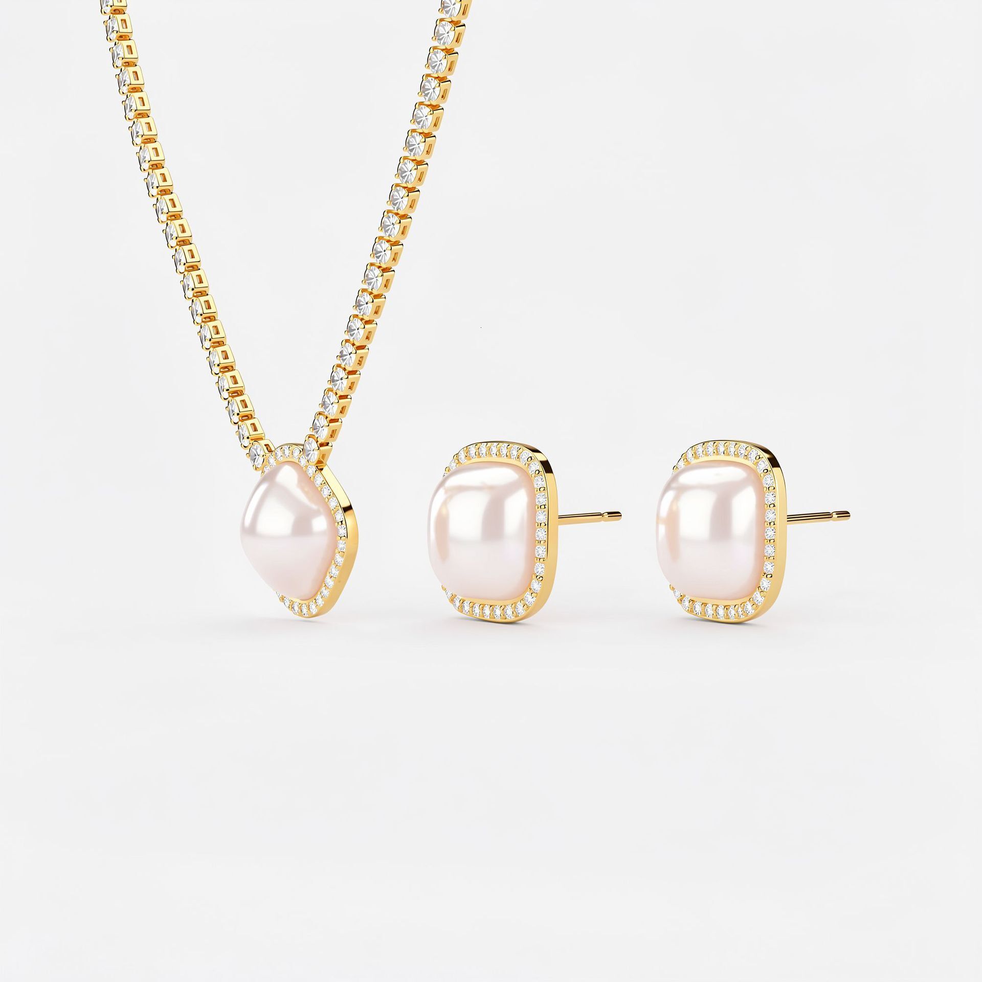 European American-style, heavy-duty cubic zirconia, sparkling fashionable square jewelry set, exquisitely crafted with a high-end feel, earrings
