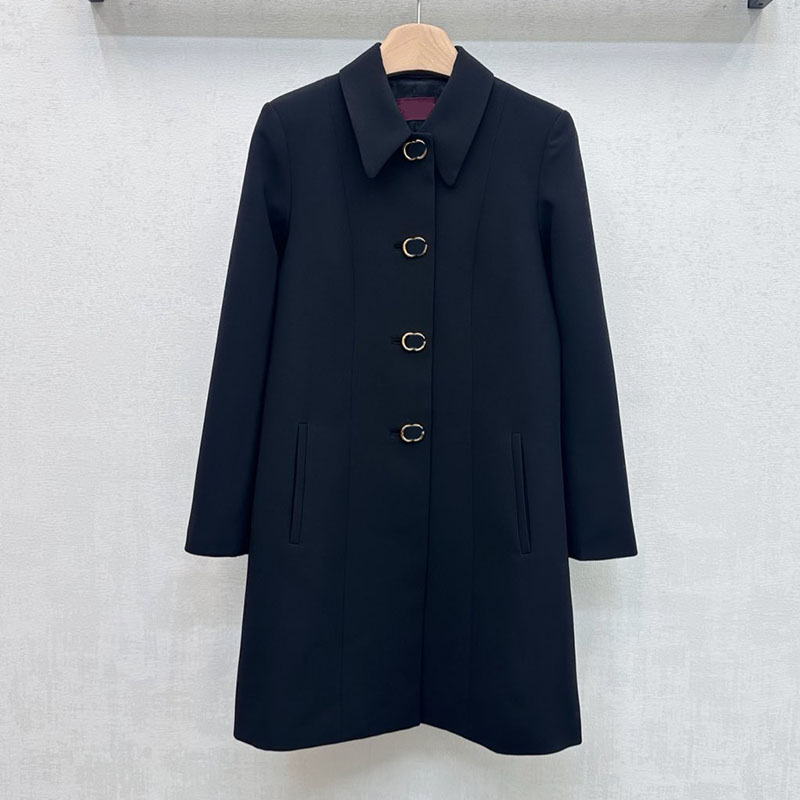 Luxury Letter Button Coat Designer Women Long Sleeve Lapel Neck Jacket Classic Street Style Elegant OL Wedding Dinner Coats