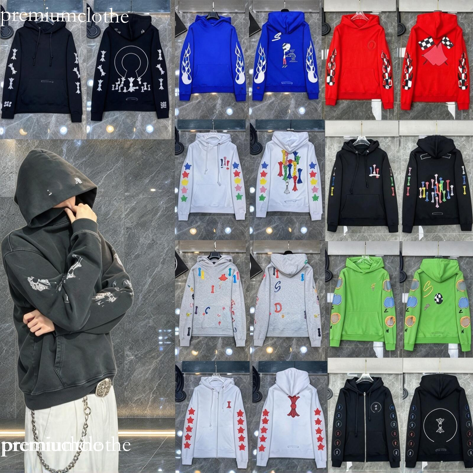 27New Designer chromed hoodie Heartlys Men Clothing High Quality Sweatshirts Long Sleeves Zip Up Jacket Graphic Pullover Women Loose Tee Horseshoe H