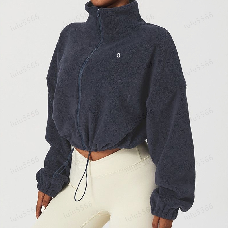 Veste de sport de yoga d'hiver américaine avec col montant, manches longues amples et polaire chaude, haut de yoga, pull, survêtement, pantalon é