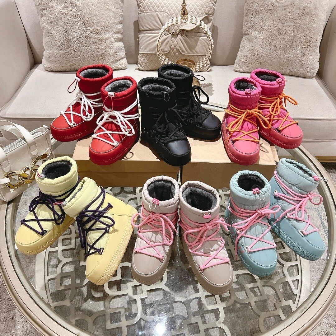 Snow moonBoot Designer Luxury Womens Pink White Fur Quilted Lace Up Winter Outdoor Casual Footwear Quality Comfort Fashion Modern Boot Trendy Street