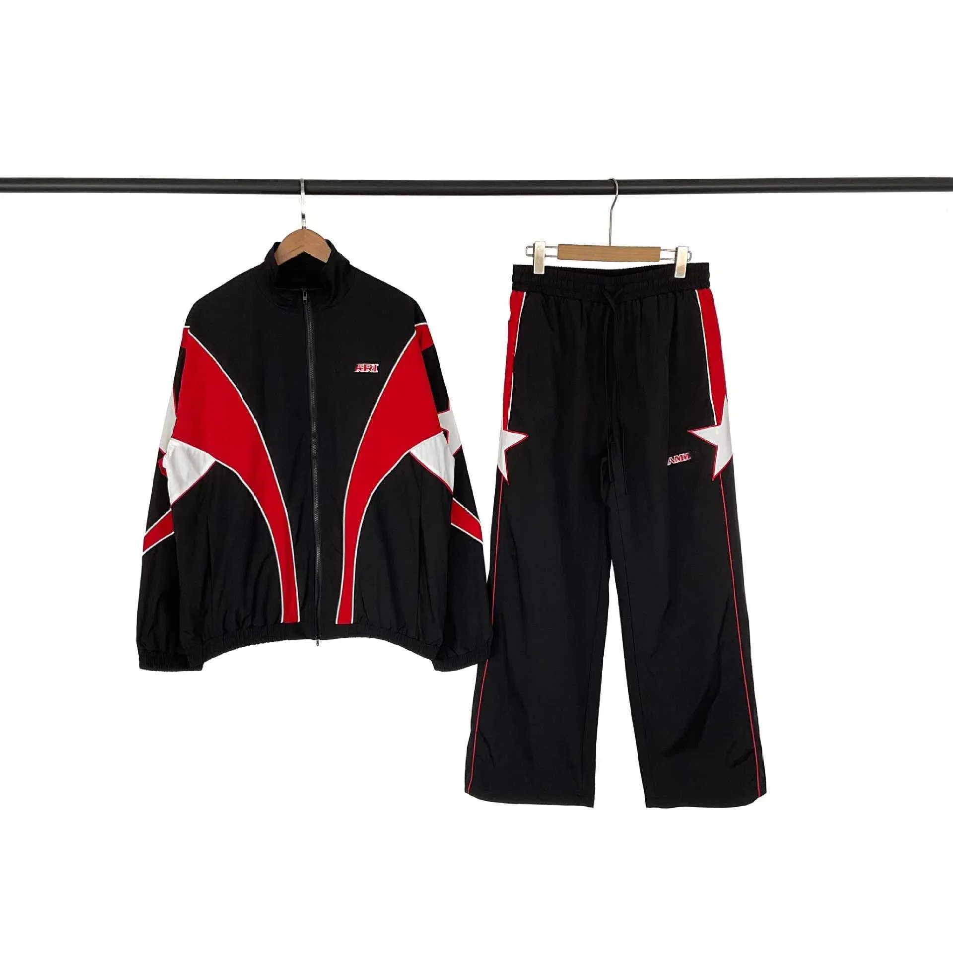 Star Embroidery Mesh Spliced Tracksuit Unisex High Street Loose Sports Set Men Women 2 Piece Outfit Casual Streetwear Jogger Suit