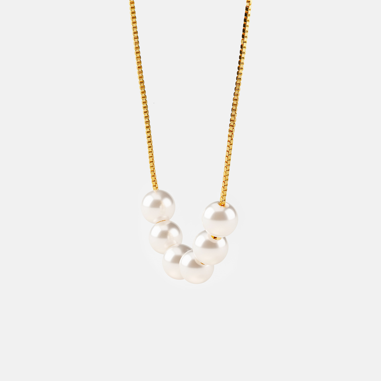 Light luxury, niche, high-end pearl necklace women, featuring minimalist trendy design with six pearls, perfect for a cool and understated look
