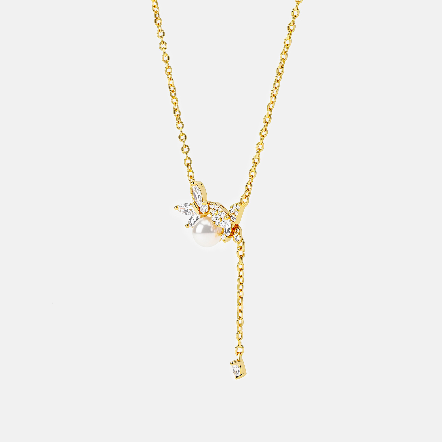Sparkling Zircon Pearl Butterfly Tassel Necklace for Women, Light Luxury Niche Design, High-end, Elegant, Exquisite, Versatile Collarbone Chain, Tre