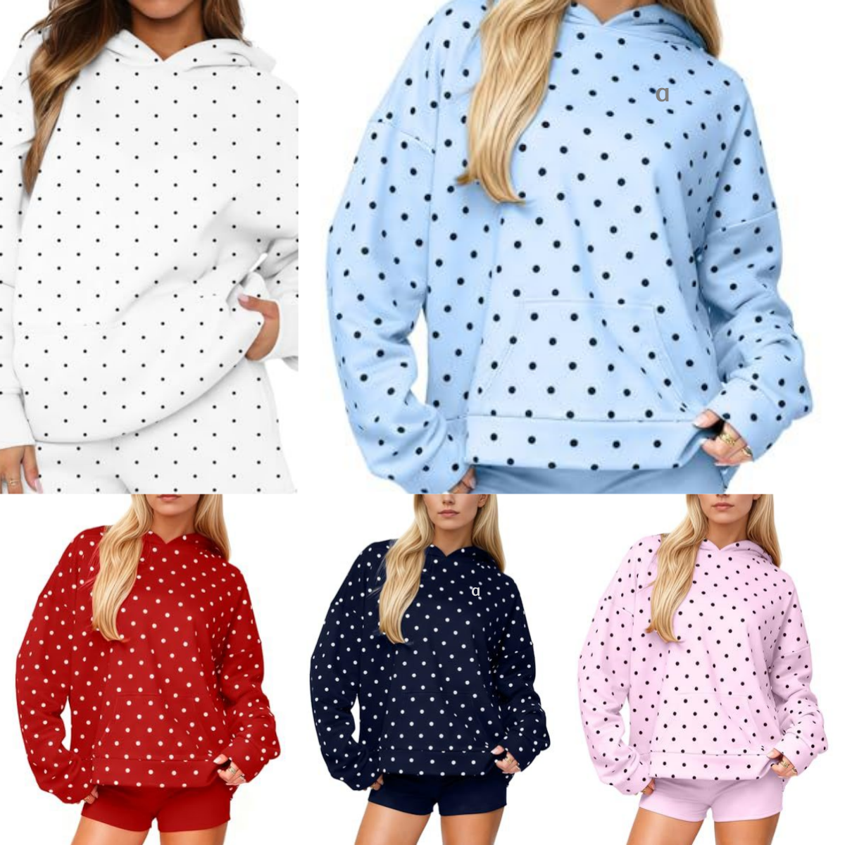 A3099 Womens Hoodie Sweatshirt Trendy Polka Dot Pattern Versatile Design Women Pullover Chic Women's Sports Printed Top Cozy Hooded Sweater Wit