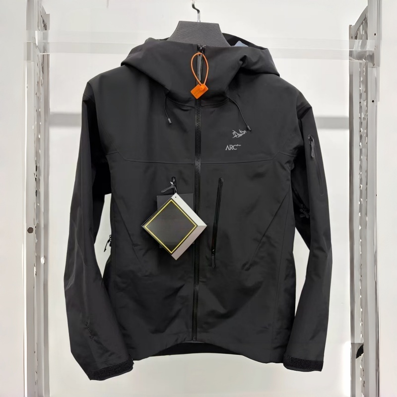 men designer hooded windbreaker veste gore tex style zip lightweight waterproof windproof breathable outdoor hiking climbing winter outerwear jacket