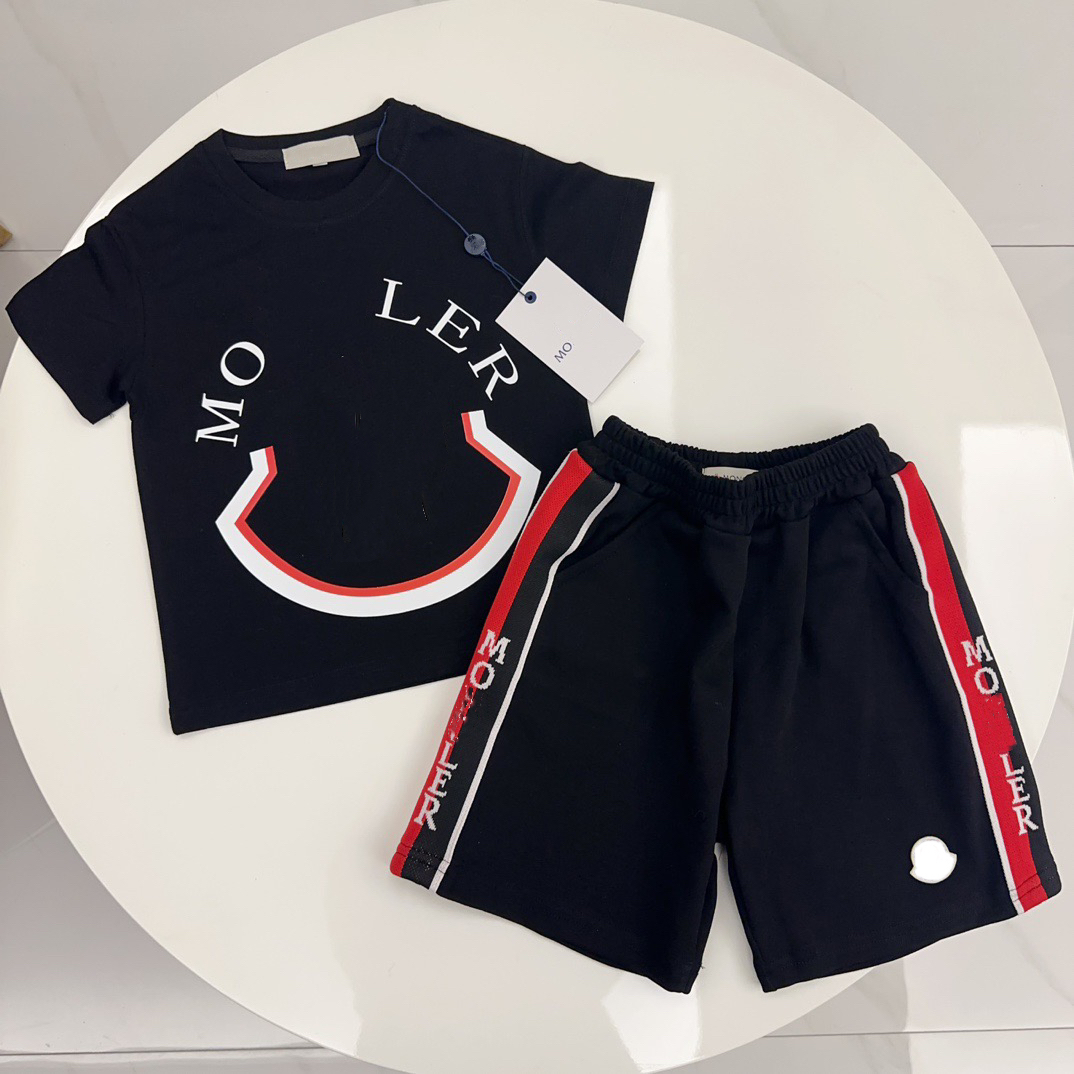 Boys 2 Piece Summer Outfit Short Sleeve Printed T Shirt Striped Side Elastic Waist Shorts Kids Casual Clothing Set