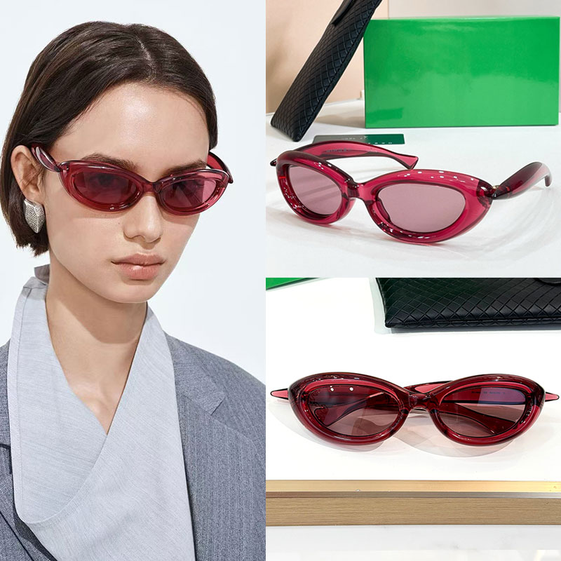 Designer Sardine Oval Sunglasses Burgundy Acetate Elliptical Frame Sardine Temples 1484 Womens Elegant Retro Sunglasses Fashion Party Style with Pac