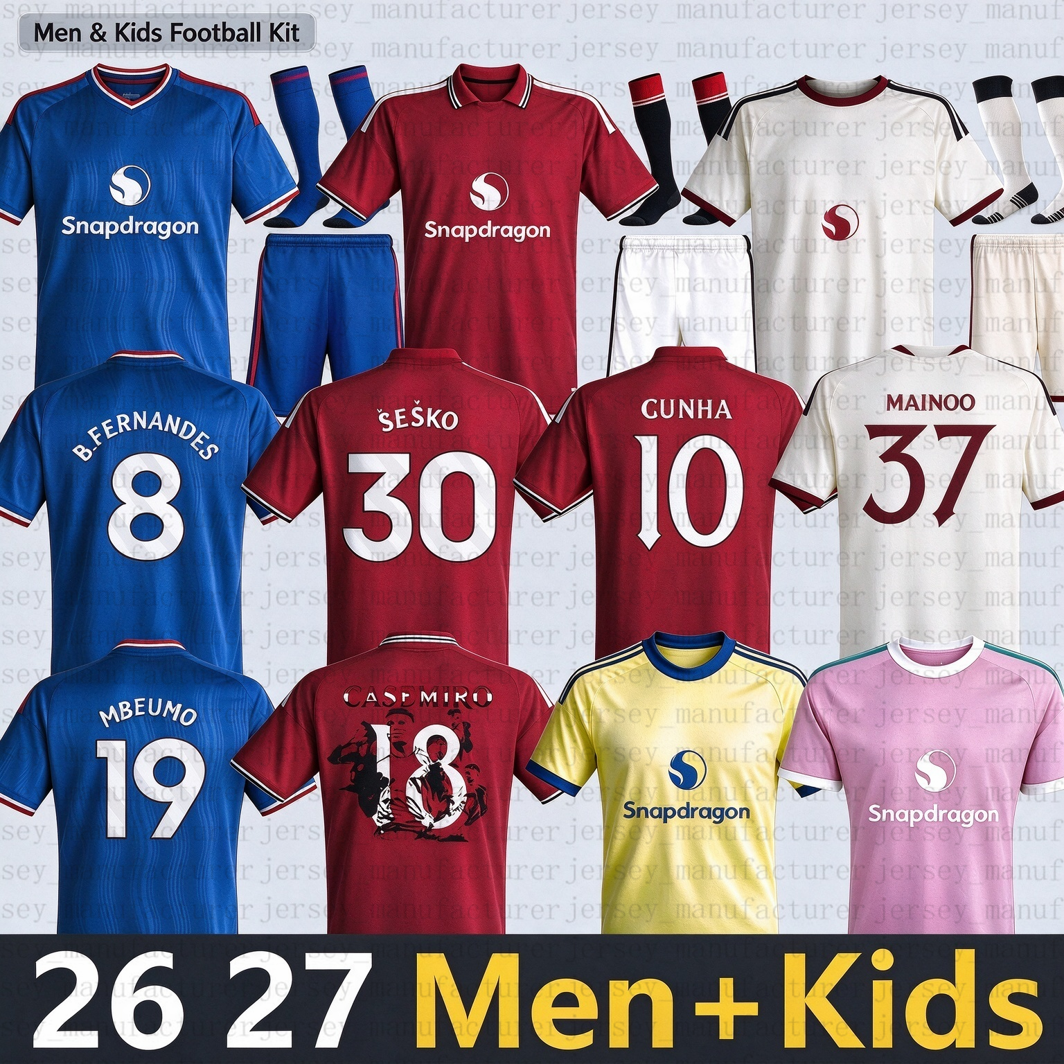 Manchester United 26 27 Maillot de football Kit de maillot de football UTD United Stone Roses CUNHA B. FERNANDES TIELEMANS MBEUMO CASEMIRO SESKO