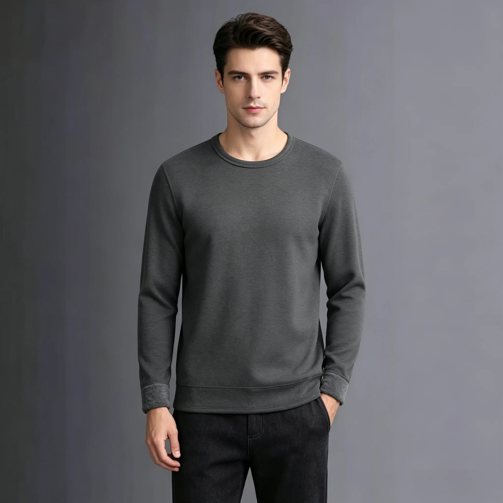 CHUANGERM Men Autumn Winter Fashion Round Neck Warm LongSleeved Thermal Underwear TShirt Bottoming Shirt 261009