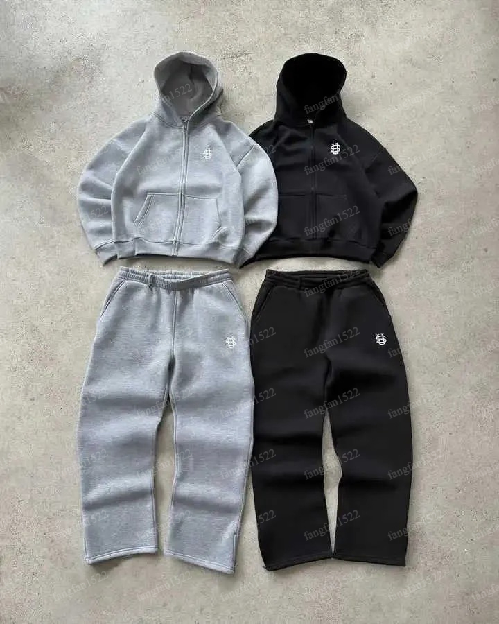 Men's Tracksuits Letter Embroidery Zip Baggy Casual Pants Suit Harajuku Fashion Women Retro Hoodies Couple Sweatshirt Unisex SweatpantsT260403