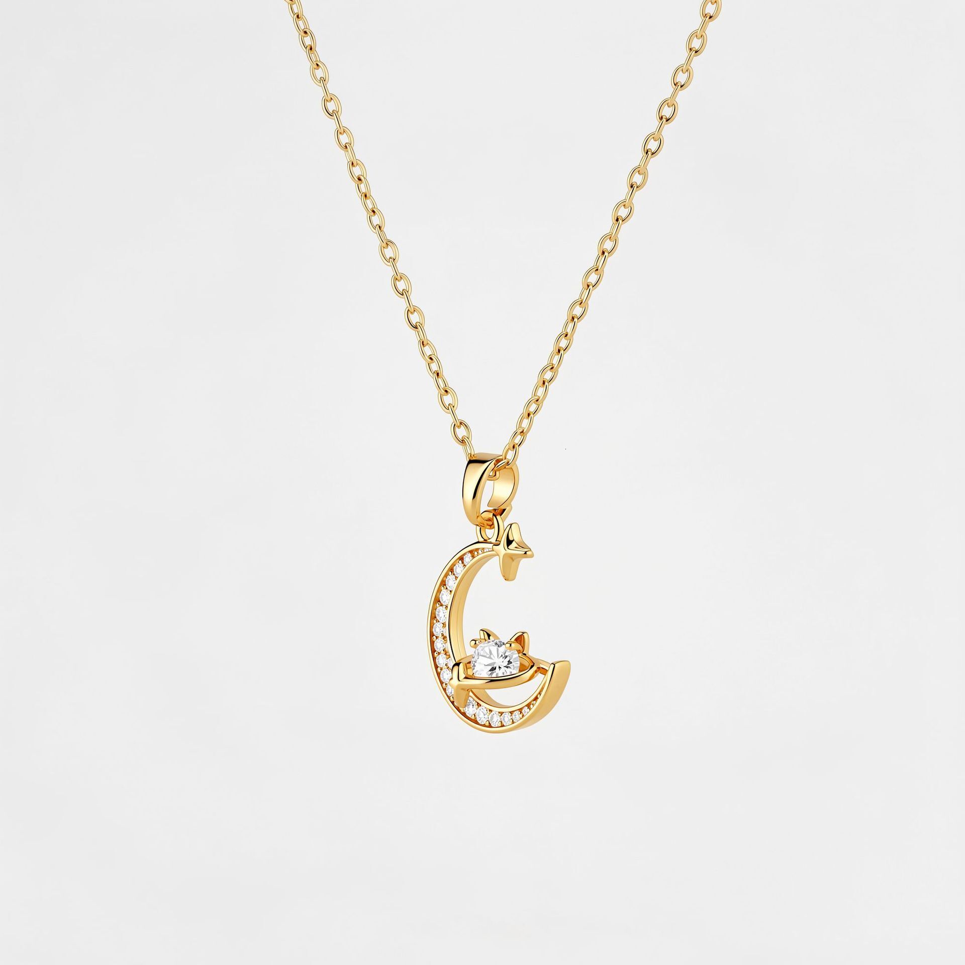 star moon pendant long necklace, luxurious elegant accessory women, featuring a unique design and suitable for pairing with sweaters