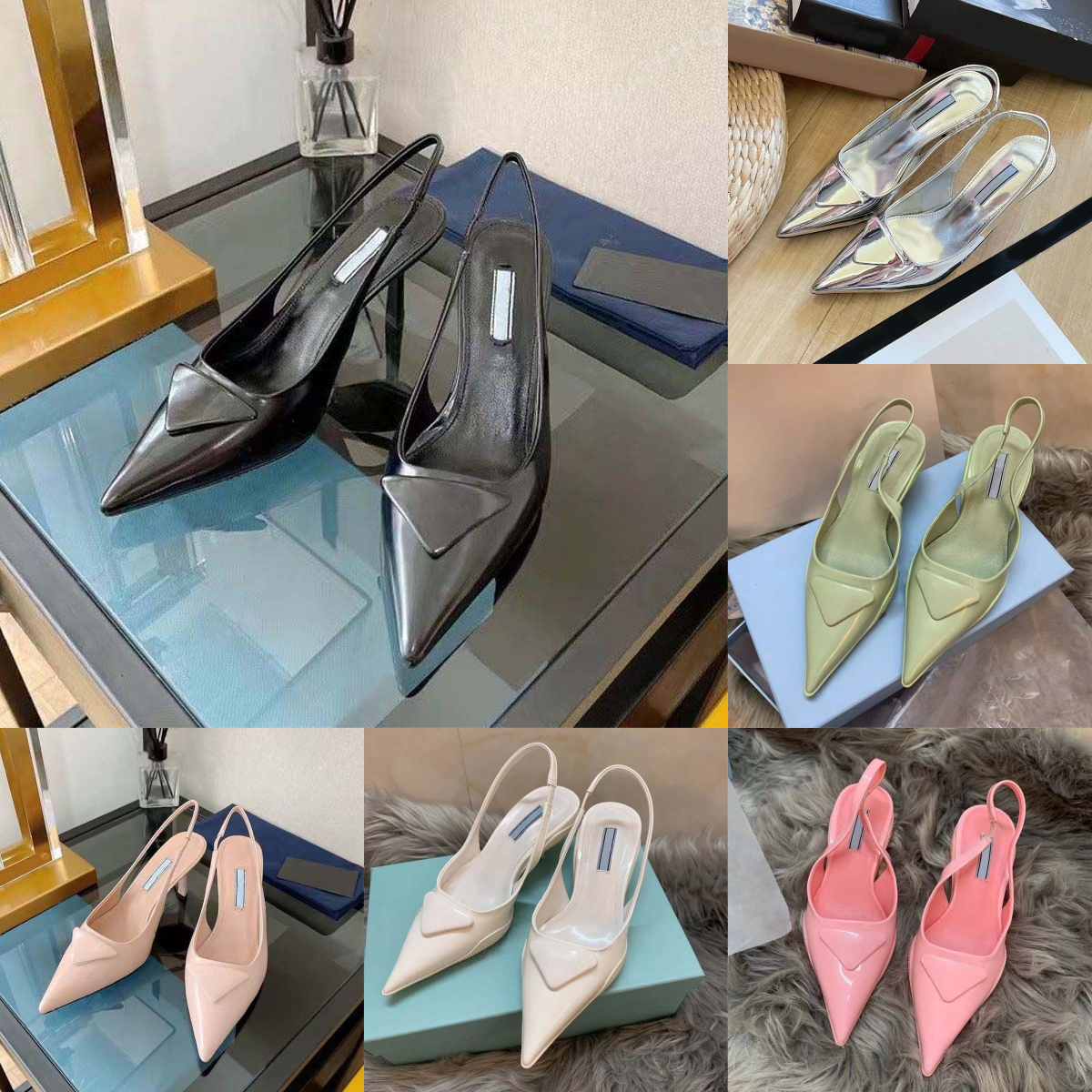 Designer Pointed Toes Pumps Slingback Plaque Sandals Women High Heels Brushed Leather patent Sling Back Toe party Black White Red Wedding Sandal Wom