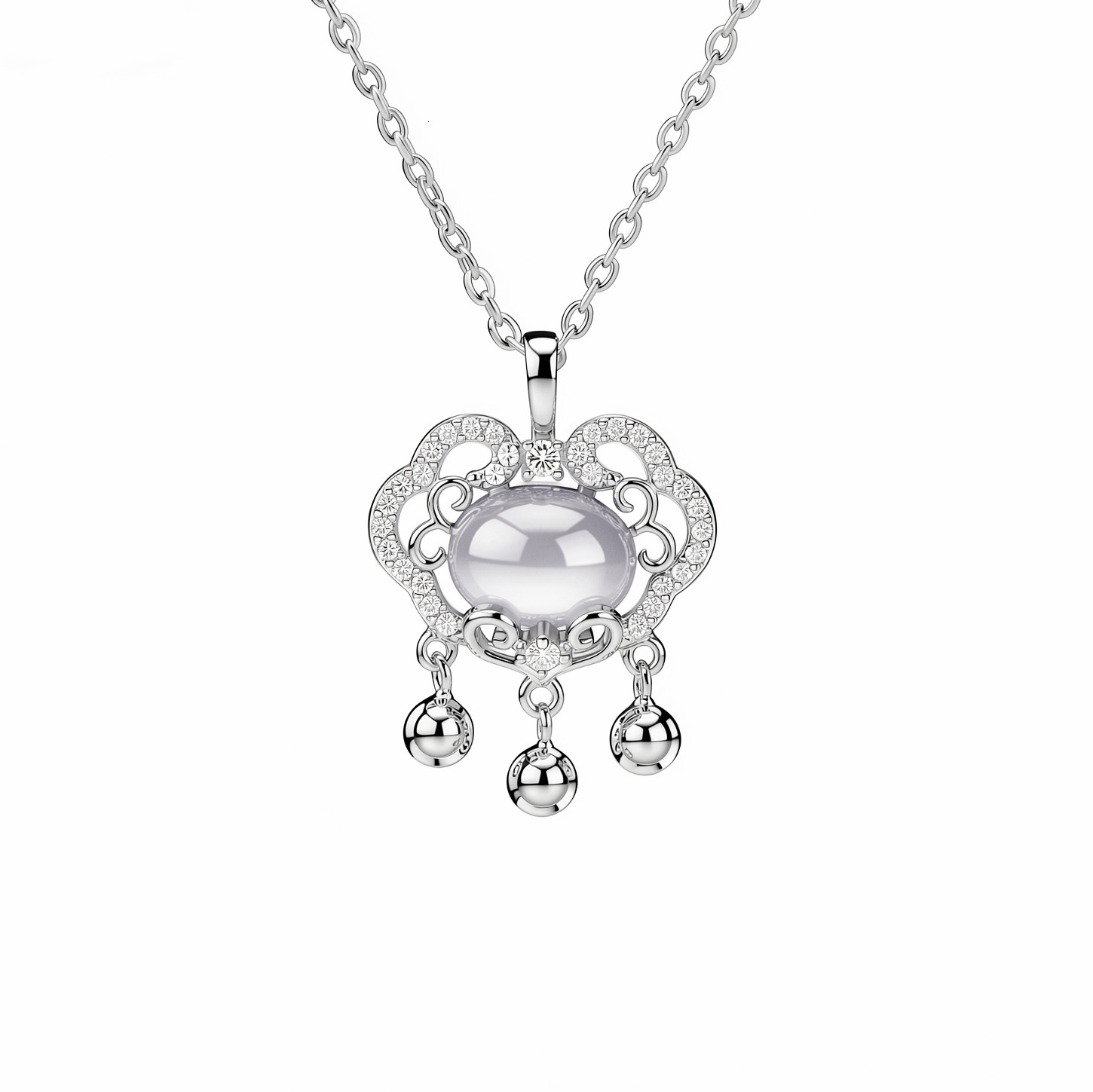 2026 New White Chalcedony Peace Lock Necklace Girls, Light Luxury Niche Clavicle Chain, Gift for Best Friend