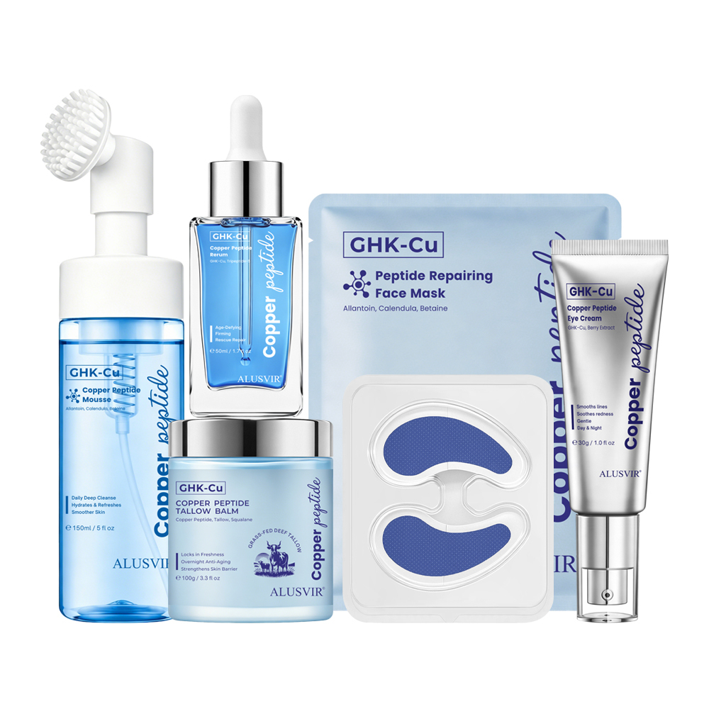 Private Label GHK-Cu Blue Peptide Ceramide Skin Care Moisturizing Repairing Anti-Aging Wrinkles Face Serum Cream Skincare Set