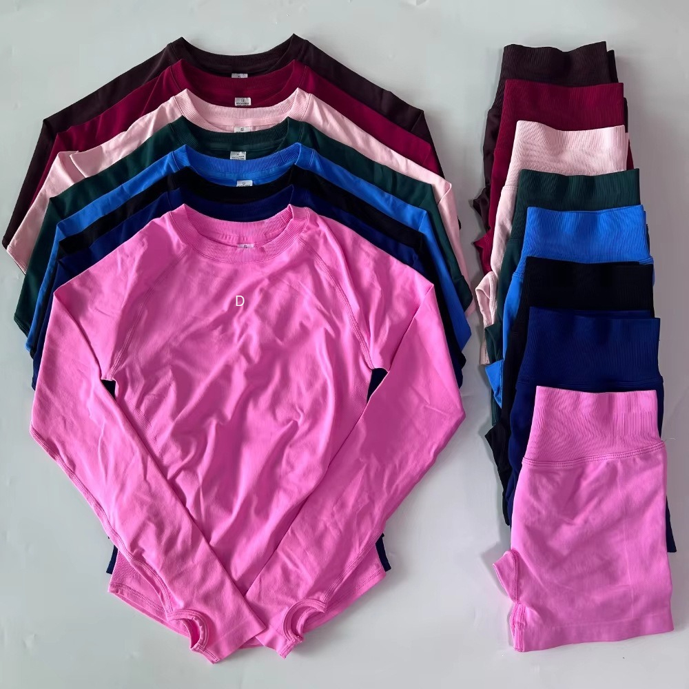 Designer Yoga Set Two Pieces Women Dfyly Yoga Sport Set Longline Long Sleeve Top Yoga Outfit Shirt Crop Top Gym Set Clothes Short Yoga Tops