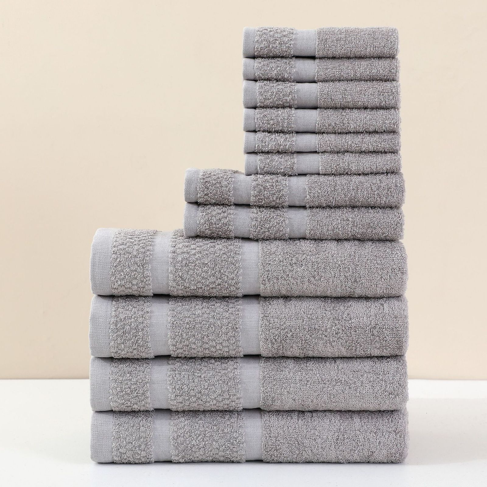 10pcs Bath Towel Set 4pcs Bath Towels2pcs Hand Towels4pcs Washcloths Solid Color Cotton Towels Absorbent Quick-drying 260208