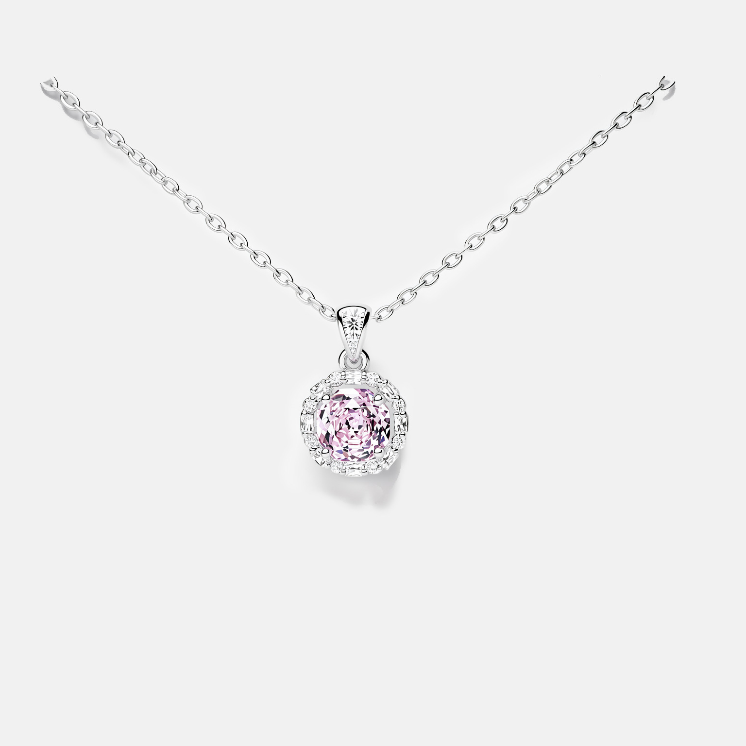 's new jewelry features unique stylish round pendant necklace in pink, high-end niche zircon clavicle chain, a popular and simple design