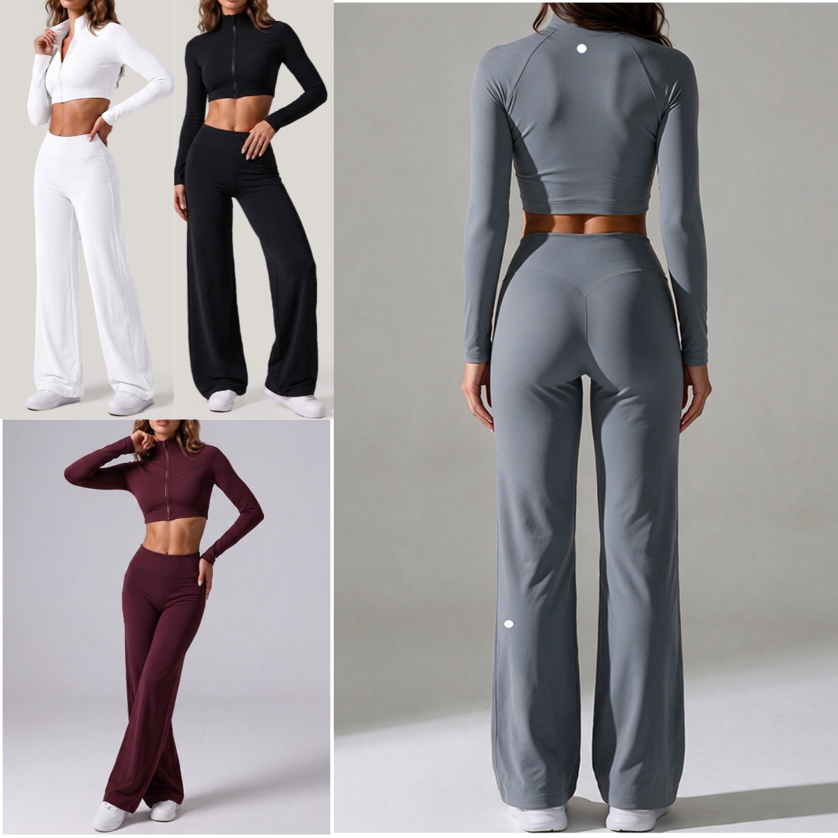 L6668 Sports and Fitness Set Fall Winter Running Long-Sleeve Cardigan Cropped Top and Long Pants Two-Piece Set
