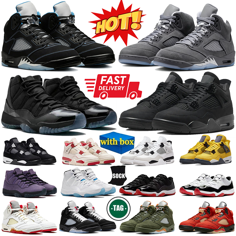 With Box 4s 5s 11s basketball shoes Bred 4 Black Cat Toro Wolf Grey 5 Halloween Space Jam 11 Gamma blue Cherry Outdoor Trainers men women sneakers s