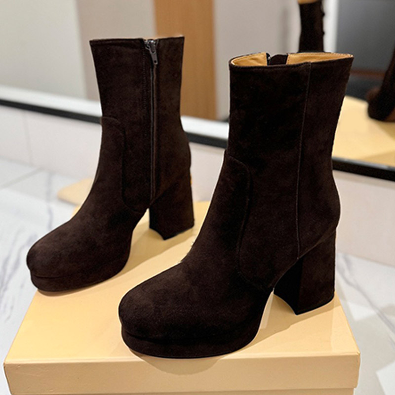 Split Leather Womens Boots 90Mm Fawcette Platform Boot Split Leather Round Toe Womens Thick Soled Booties Fashion Banquet Style