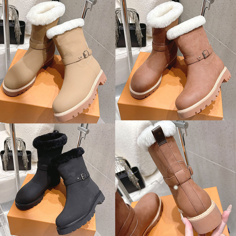 Territory Ankle Boot Womens Designer Snow Boot 1AIU34 Upper Printed Signature Logo Leather Ski Boot Warm Fashion Brand Autumn Winter Boots Shearling