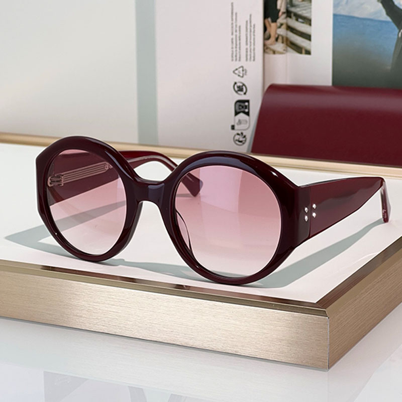 SS27 Summer Fashion Designer Sunglasses 2014S Womens Extra Large Frame Wine Red Acetate Round sunglasses Pink Gradient Lens Party Show Travel Style