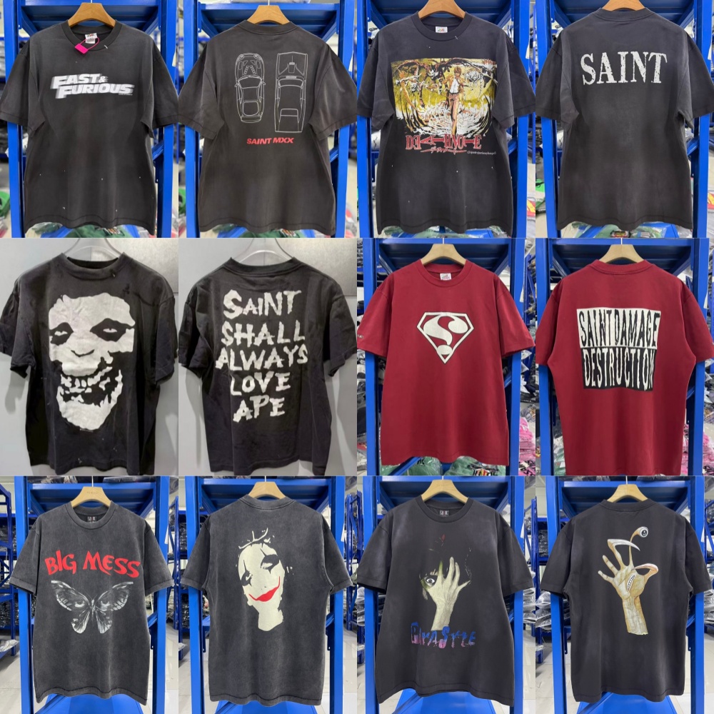 Saint Michael designer shirt men high quality women shirts washed distressed mens t shirt Hole pullover leisure graphic tee fashion sweatshirt su