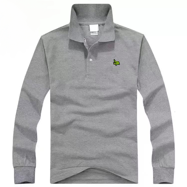 Men's Crocodile Long-sleeved Shirt Crocodile Embroidery Designer Polo Shirt 100% Cotton Simple Design Loose Fit Large Size Long-sleeved T-shirt